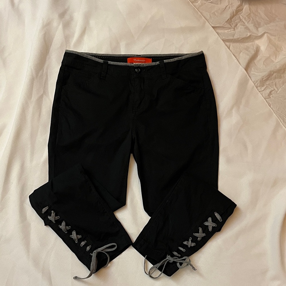 Cartonnier Black Lace-Up Hem Cropped Trousers